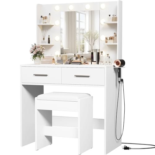 Furmax Make up Vanity Desk with Mirror and Power Outlet,...