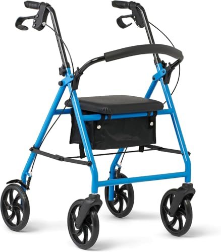 Caring 4-Wheel Rollator Walker for Seniors Light Blue...
