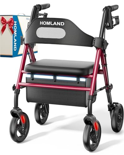 HOMLAND Foldable Rollator Walkers with Seat for Seniors,...