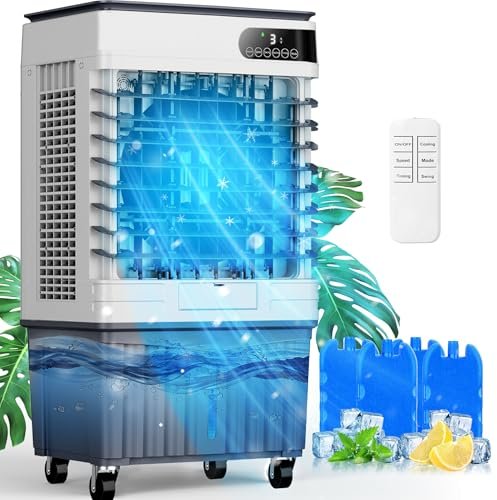 Evaporative Air Cooler, 2600 CFM Swamp Cooler with Large...