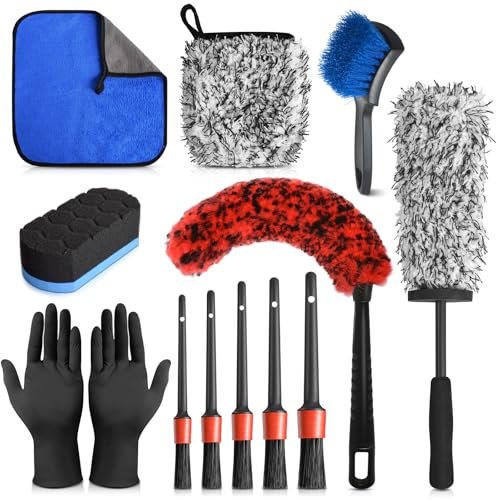12PCS Wheel Brush Set, Professional Wheel Cleaner Brush Kit...