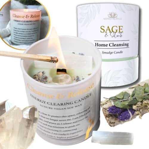 Sage Candles for Cleansing – White Sage Smudge Wood Wick...