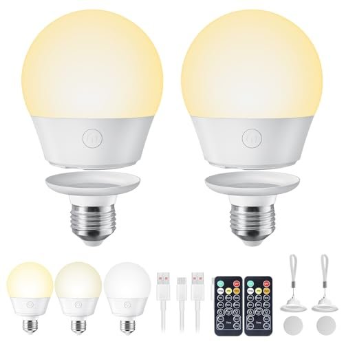 Brightown E26 Rechargeable Light Bulb with Remote Timer and...