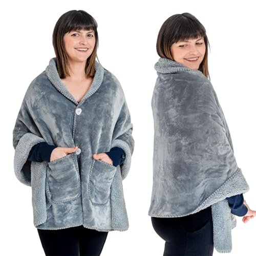 EzrAllora Premium Double Layer Poncho Blanket -No Sleeves...