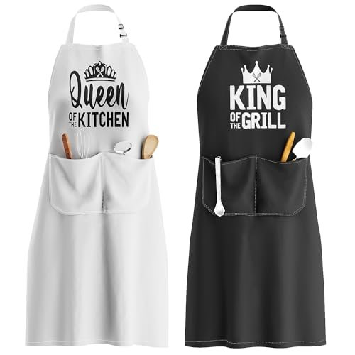 King & Queen Apron Set - Wedding Engagement Gifts for...