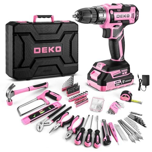 DEKOPRO Pink Drill Tool Kit Set: 20V Cordless Power Drill...