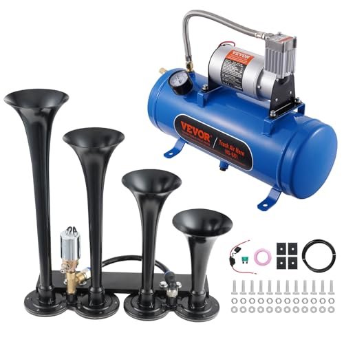 VEVOR 4 Trumpet Air Horn Kit, 150dB Train Horns for...