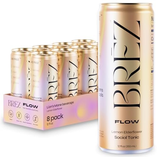 BREZ FLOW Lion’s Mane Mushroom Drink, 8-Pack, Non-Infused,...