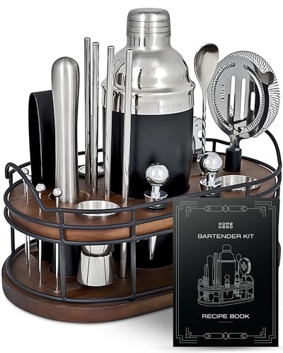 Home Hero Elegant Bartender Kit with Wooden Stand, Premium...