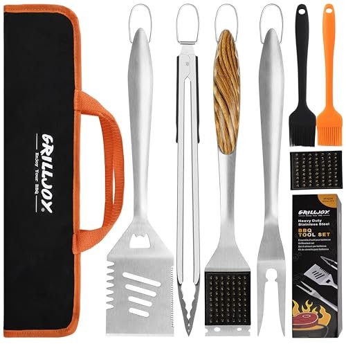 Grilljoy 8PCS Heavy Duty BBQ Grill Tools Set with Extra...