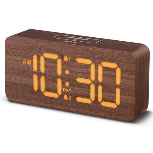 uscce Wooden Digital Alarm Clocks for Bedrooms: Dimmable...
