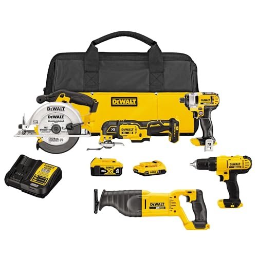 DEWALT Tools 5 Tool Power Tool Combo Kit, Cordless Drill...
