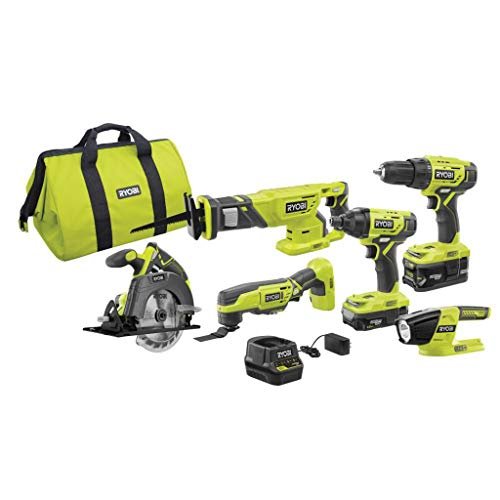 RYOBI P1819 18V One+ Lithium Ion Combo Kit (6 Tools:...