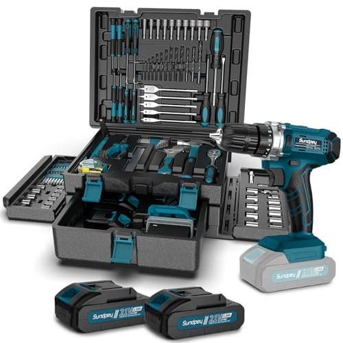 Tool Kit with 21V Cordless Drill - Sundpey 255-PCs...