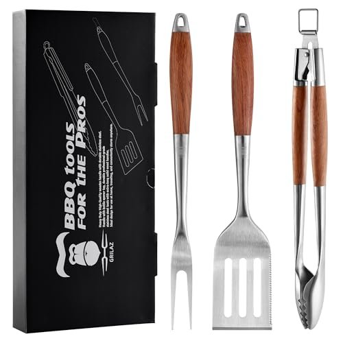 GRILAZ Heavy-Duty Rose Wooden BBQ Grilling Tools Set. Extra...