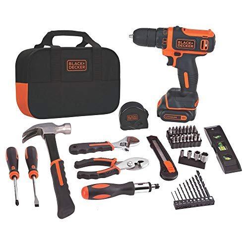 BLACK+DECKER 12V MAX Drill & Home Tool Kit, 60-Piece...