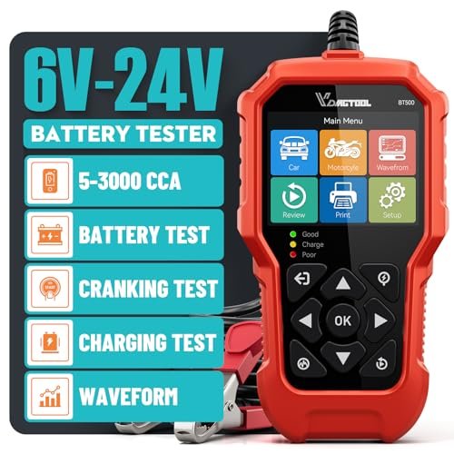 Car Battery Tester 6V 12V 24V VDIAGTOOL BT500, 5-3000 CCA...
