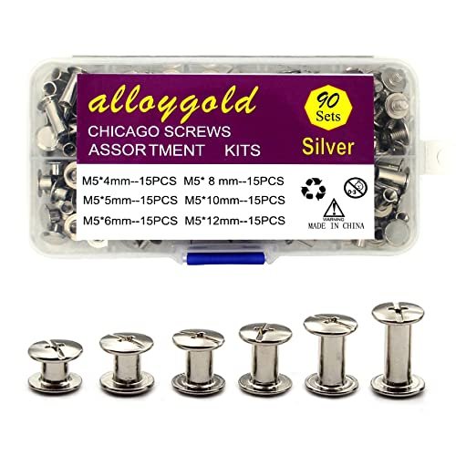 90 Sets Silver Chicago Screws Leather Assorted Kit ，6...