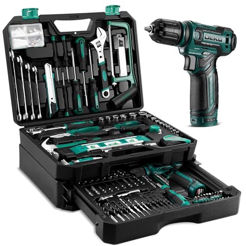 Tool Set: Tool Kit with 12V Cordless Drill, Hand Toolbox...