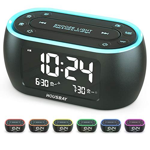 HOUSBAY Glow Small Alarm Clock Radio for Bedrooms with 7...