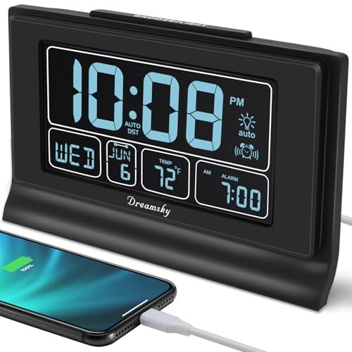 DreamSky Alarm Clocks for Bedrooms with Battery Backup,...