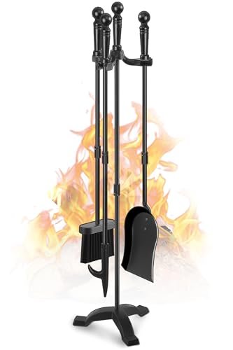 Gtongoko Fireplace Tools Set 4 Pcs 30 Inch Black Wrought...