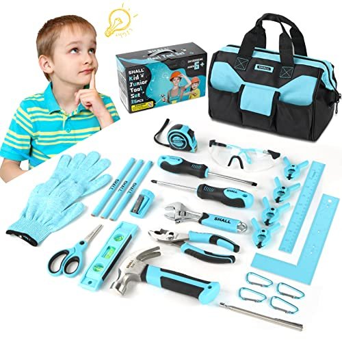 SHALL 26-Piece Kids Size Tool Set, Real Tools Kit for...