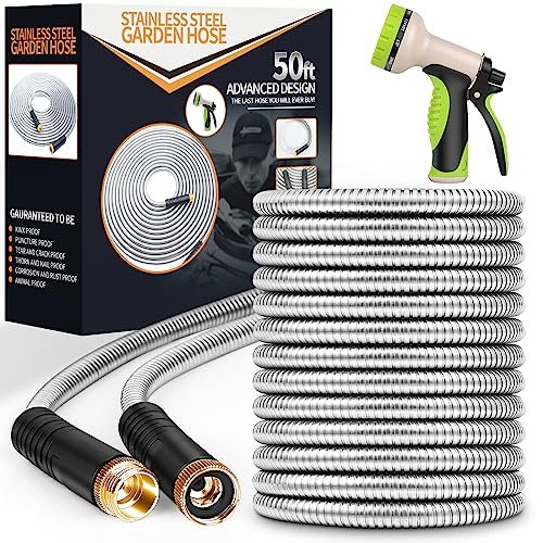 Garden Hose 50 ft, Stainless Steel Water Hose with 10...
