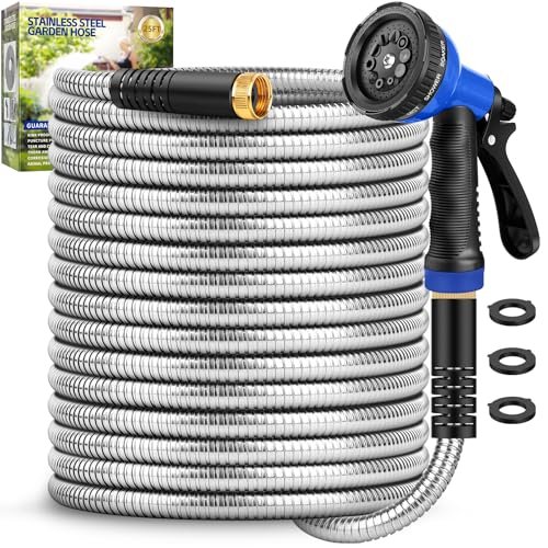 Garden Hose 25ft, Stainless Steel Metal Water Hose with...