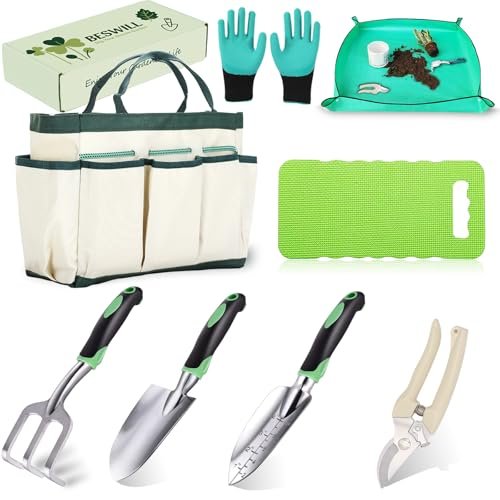 Beswill 8-Piece Heavy-Duty Gardening Tools Set with Tote...