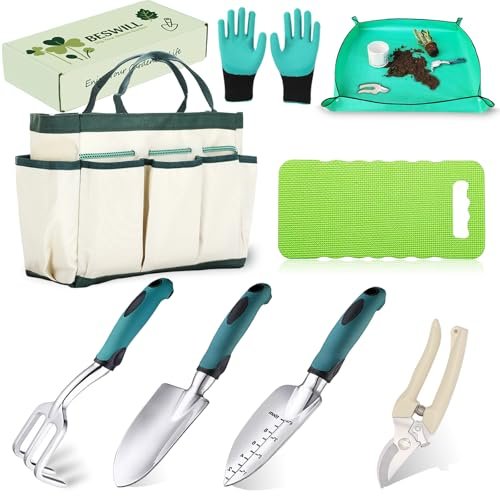 Beswill 8-Piece Heavy-Duty Gardening Tools Set with Tote...