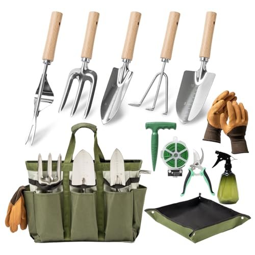 12-Piece Heavy Duty Garden Tool Set with Fashion Organizer...