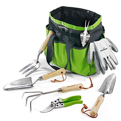 WORKPRO Garden Tools Set, 8 Piece, Stainless Steel Heavy...