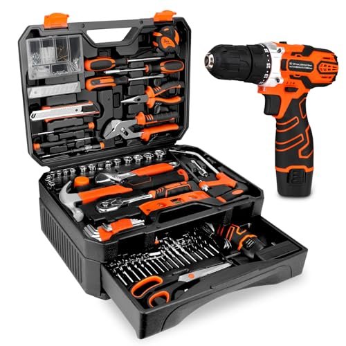 255-Piece Tool Set - Tool Kit with 12V Cordless Drill...