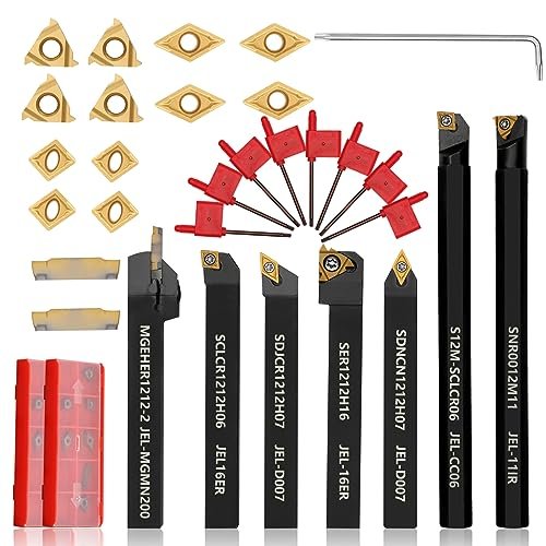 Indexable Lathe Turning Tool 21Pcs Kit 1/2'' 12mm Shank 7...