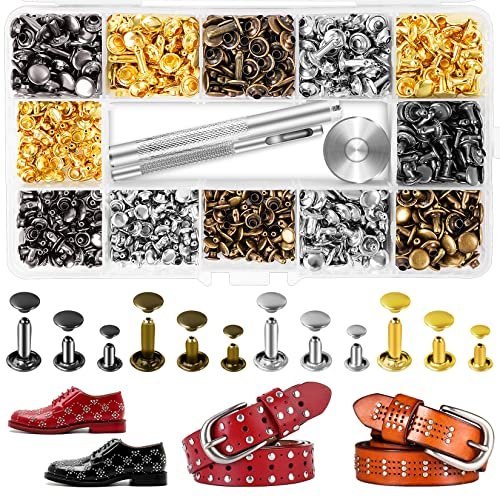 240 Sets Leather Rivets Kit, Double Cap Brass Rivets...