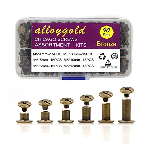 90 Sets Bronze Chicago Screws Leather Assorted Kit ，6...