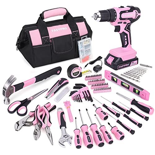 FASTPRO 232-Piece 20V Pink Cordless Lithium-ion Drill...