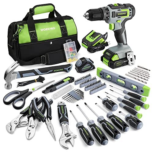 WORKPRO Home Tool Set With 20V Cordless Lithium-ion Drill...