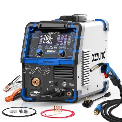 AZZUNO Aluminum 250Amp MIG Welder,6 in 1 Gas MIG/Gasless...