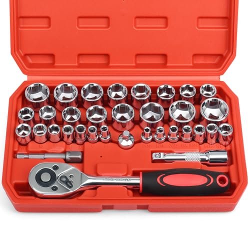 Egofine 34 Pieces 3/8 inch Drive Socket Ratchet Wrench...