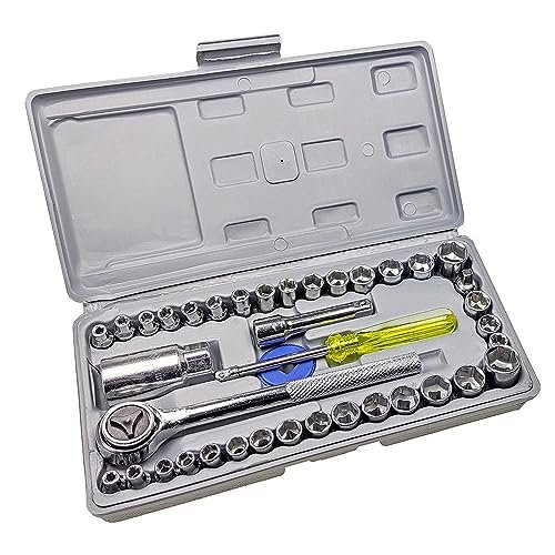 Hyshina 40-Piece SAE/Metric Socket Set with Ratcheting...