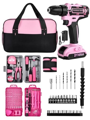HUAKAYO Pink Cordless Drill Set 150 Pcs, 21V Pink Power...