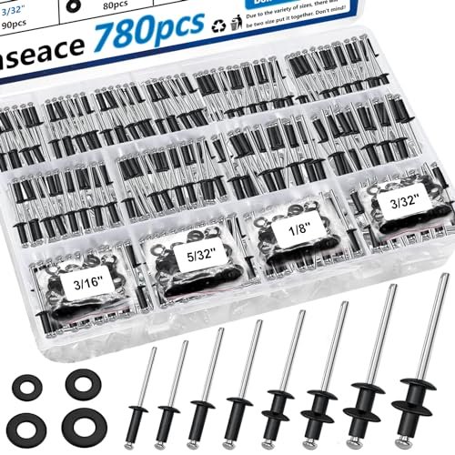 smseace 780Pcs Black Pop Rivets with Washer Assortment Kit...