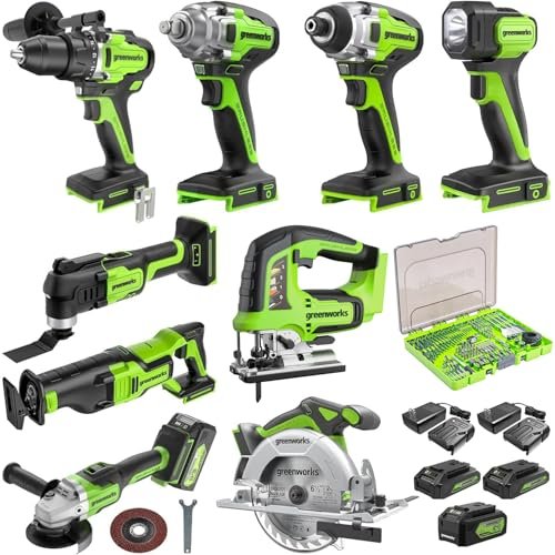 Greenworks 24V 10pcs Combo Kit,(2) Batteries & (2)...