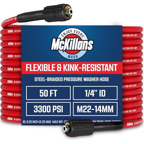 McKillans® Pressure Washer Hose 50 ft - Flexible &...