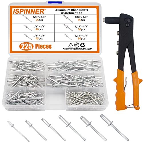 ISPINNER 225pcs Aluminum Blind Rivets Assortment Kit with...