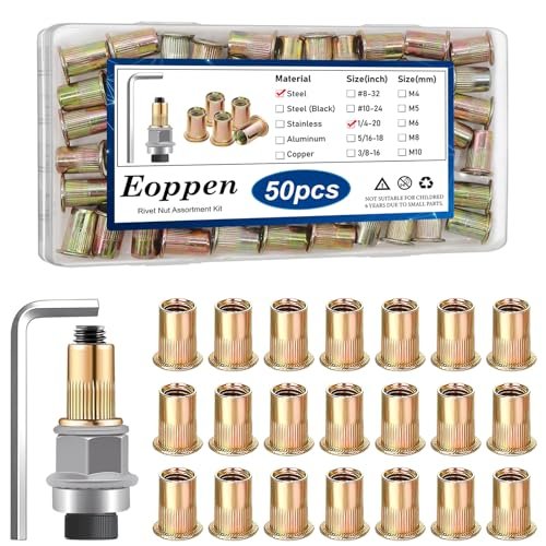 Eoppen 50Pcs 1/4-20 Rivet Nuts with Hand Rivet Nut Tool,...