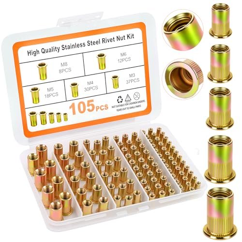 JYNB Metric Rivet Nut Assortment Kit, 105Pcs stainless...