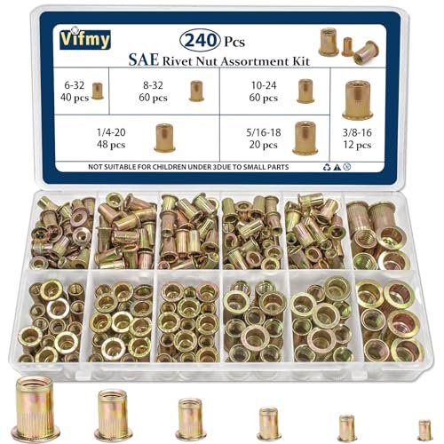 Vifmy SAE Rivet Nut Assortment Kit(240Pcs),#6-32#8-32#10-24...